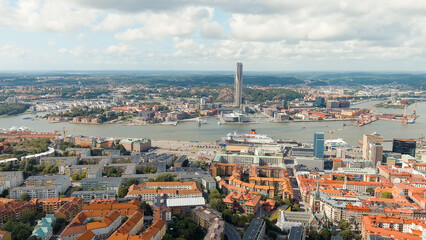 Gothenburg, Sweden. River Gota-Alv. Panoramic view of the central part of the city. Summer day....