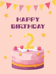 birthday cake with candles. Happy birthday greeting card. vector pattern for poster, banner, postcard, advertisement. Invitation, congratulations