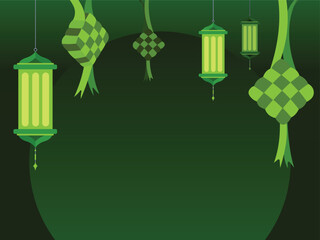 Copy spaced with no text islamic eid mubarak ramadhan kareem lebaran themed green vector illustration horizontal background.