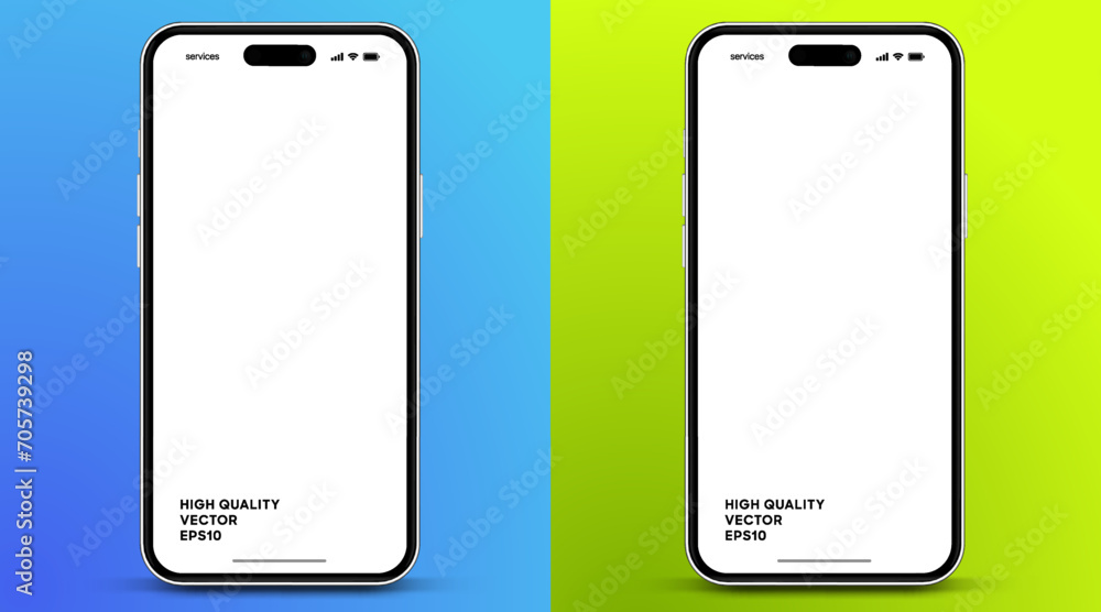 Aufkleber 3d high quality vector smartphone mockups. Ultra realistic mobile device UI UX mockup for presentation template. Cellphone frame with blank screen isolated templates. 3d isometric illustration.