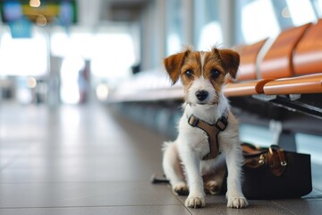 Jack russell terrier puppy in airport