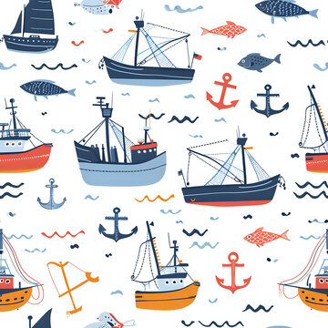 pattern with boats and fish