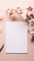 A white sheet of paper surrounded by white flowers