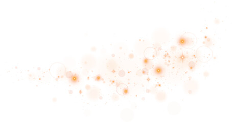 Golden dust. Beautiful light flashes. Dust particles fly in space. Bokeh effect. Light rays. PNG.
