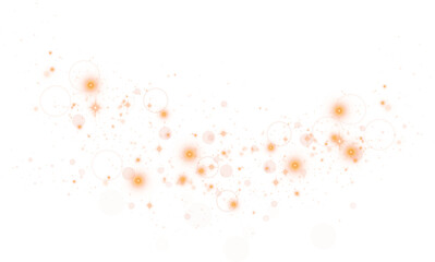 Golden dust. Beautiful light flashes. Dust particles fly in space. Bokeh effect. Light rays. PNG.
