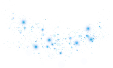 Blue dust. Beautiful light flashes. Dust particles fly in space. Bokeh effect. Light rays. PNG.