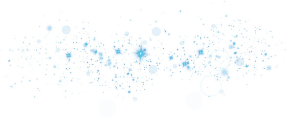 Blue dust. Beautiful light flashes. Dust particles fly in space. Bokeh effect. Light rays. PNG.