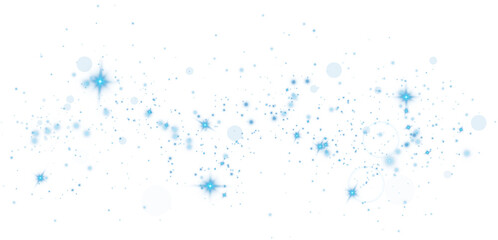 Blue dust. Beautiful light flashes. Dust particles fly in space. Bokeh effect. Light rays. PNG.