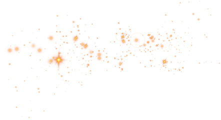 Golden dust. Beautiful light flashes. Dust particles fly in space. Bokeh effect. Light rays. PNG.
