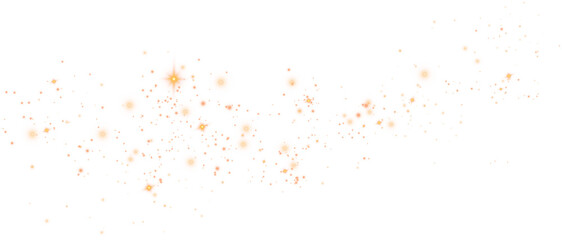 Golden dust. Beautiful light flashes. Dust particles fly in space. Bokeh effect. Light rays. PNG.
