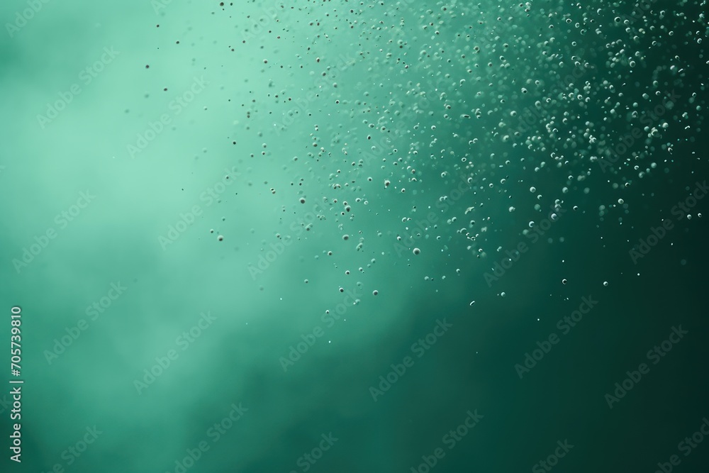 Poster a close up view of water bubbles on a green and blue background with a small amount of bubbles on th