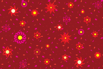 Illustration abstract  flower with petal fall on red background.