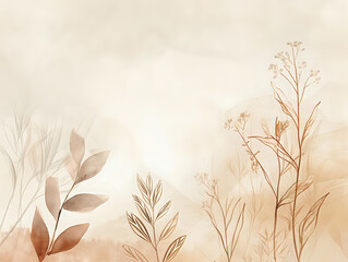 background with flowers and plants in sepia calm pastel colors