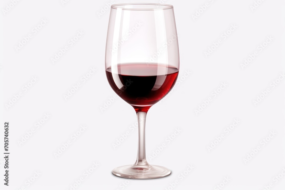 Poster a close up of a wine glass with a red wine in it on a white background with a reflection of the wine