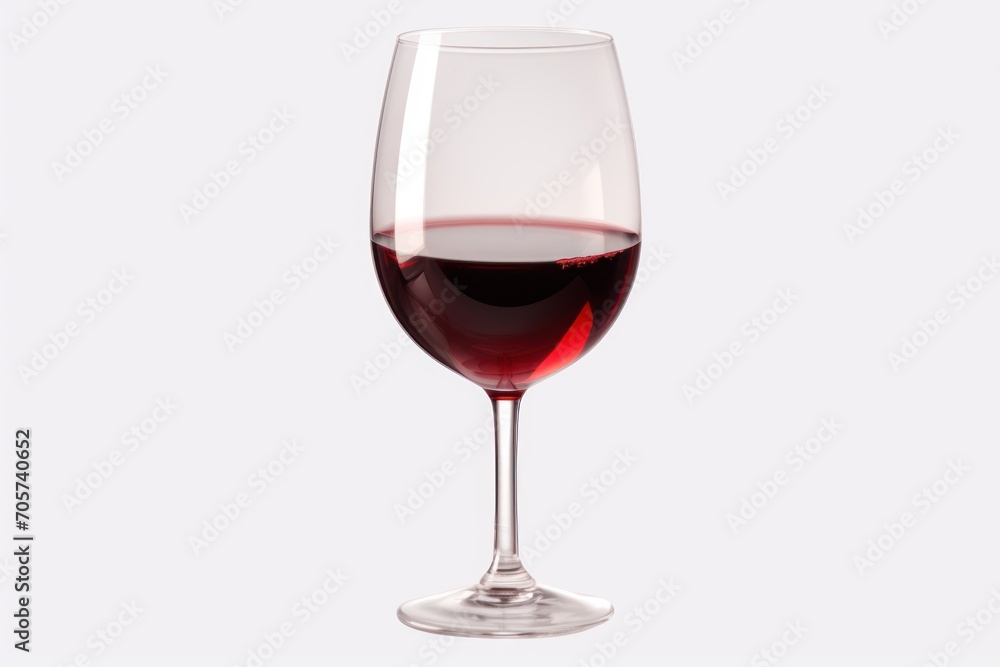 Poster a close up of a wine glass with a liquid inside of it on a white background with a reflection of the