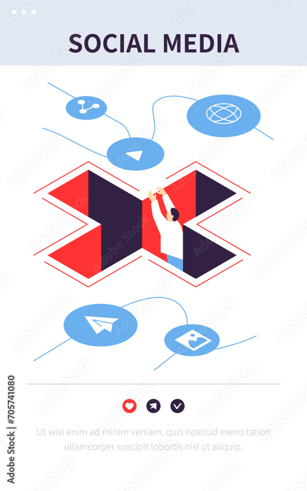 Poster social media - colorful flat design style banner with linear elements. composition with metaphorical