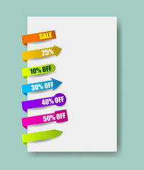 Bookmarks in the margins. A discount sign.
A vector image.