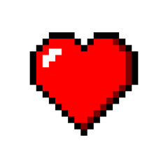 Pixel art heart. love color icon valentine. red heart.