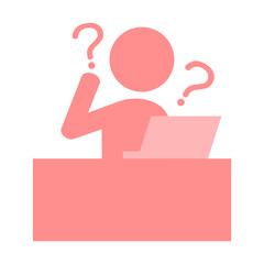パソコンの前でデスク作業をする人が疑問に思っているイラスト素材