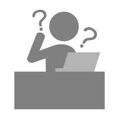パソコンの前でデスク作業をする人が疑問に思っているイラスト素材