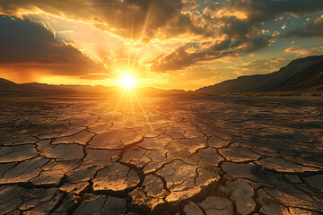 the sun sets over a dry landscape              - Powered by Adobe