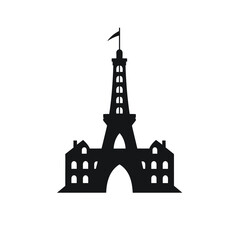 Building simple flat black and white icon logo, reminiscent of Eiffel Tower, Tourism Famous Structures Logo Icon Monochrome.