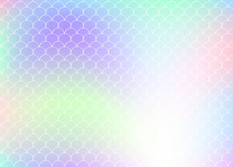 Holographic mermaid background with gradient scales.