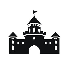 Obraz premium Building simple flat black and white icon logo, reminiscent of Great Wall of China, Modern Travel Silhouette Simple Monochrome.