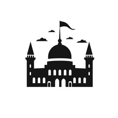 Building simple flat black and white icon logo, reminiscent of Hagia Sophia, Historic Building Simple Logo B&W.