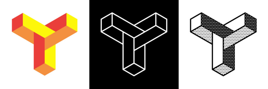 Abstract minimal shape. Isolated geometric designs. Impossible shape. Optical illusion. Vector illustration.