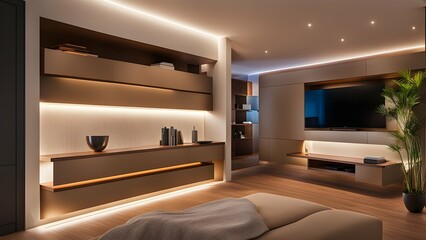 an element of surprise with hidden LED strips that softly illuminate unexpected nooks and crannies.
