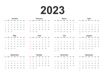 Classic monthly calendar for 2023. Calendar in the style of minimalist square shape. The week starts on Sunday. Work or business calendar. 2023 calendar in minimalist style.