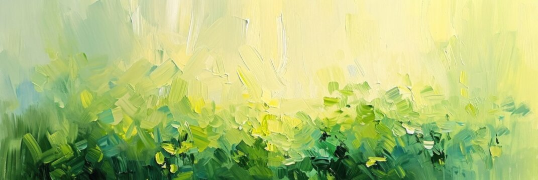 Banner featuring an abstract representation of spring breeze, using oil painting strokes to convey movement and freshness in the air