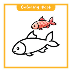 Cute fish design coloring book simple design, learn to color kids