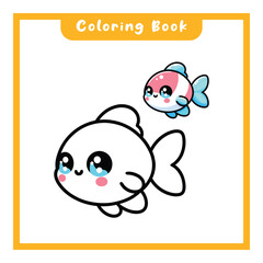 Cute fish design coloring book simple design, learn to color kids