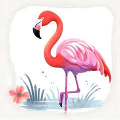 create an illustration of a flamingo, white background, 4k