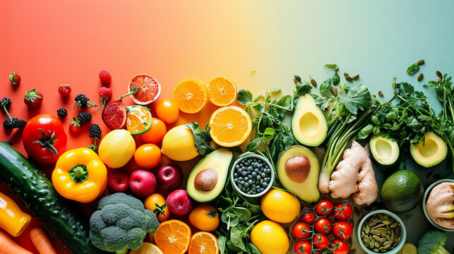 A bright image that represents a balanced diet. Health.