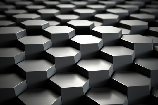  a black and white photo of a bunch of hexagonal cubes that are in the shape of hexagonal cubes on a black and white background, hexagonal, hexagonal, hexagonal, hexagonal, hexagonal, hexagon,.