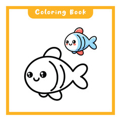 Cute fish design coloring book simple design, learn to color kids