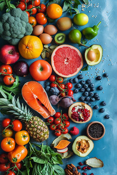 A bright image that represents a balanced diet. Health.