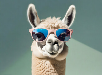 Obraz premium a llama wearing sunglasses and a blue hat