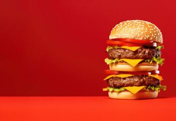 Double hamburger, Burger on a red background