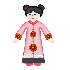 Chinesisches Mädchen Tragen Sie ein rosa Kleid mit Blumenmuster.