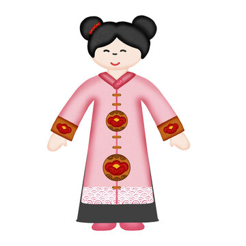 Chinesisches M&auml;dchen Tragen Sie ein rosa Kleid mit Blumenmuster.