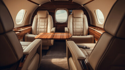 Lavish leather upholstery and fine wood accents inside the jet