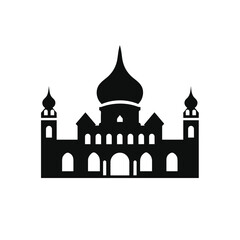 Fototapeta premium Building simple flat black and white icon logo, reminiscent of Taj Mahal, Famous Structures Heritage Logo Minimalist Black and White.
