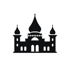 Building simple flat black and white icon logo, reminiscent of Taj Mahal, Building Urban Logo Silhouette Monochrome.