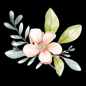 create a clipart of a flower with leaves, watercolor style, white background, 4k