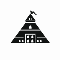 Building simple flat black and white icon logo, reminiscent of Teotihuacan, Monument Building Logo Silhouette Monochrome.
