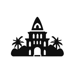 Building simple flat black and white icon logo, reminiscent of Tikal, house Urban Logo Flat Black and White. © Yan
